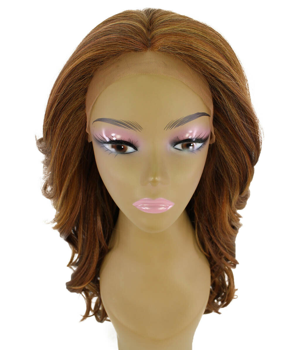 LUXLUXE Yenne Wavy 23 Inch Long 4X4 Hand-Tied Lace Front Wig, Light Brown Blend