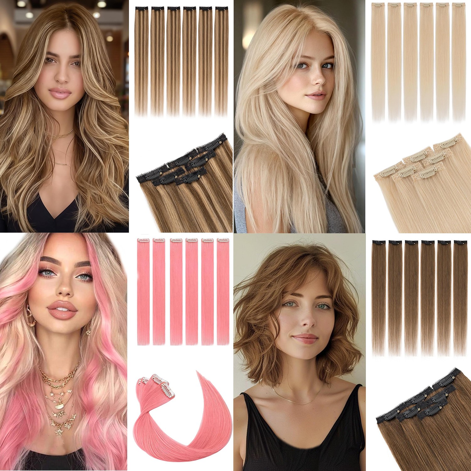 CLEARANCE 100% Human Hair Extensions 6 Pieces Clip In Real Remy Hair Straight US