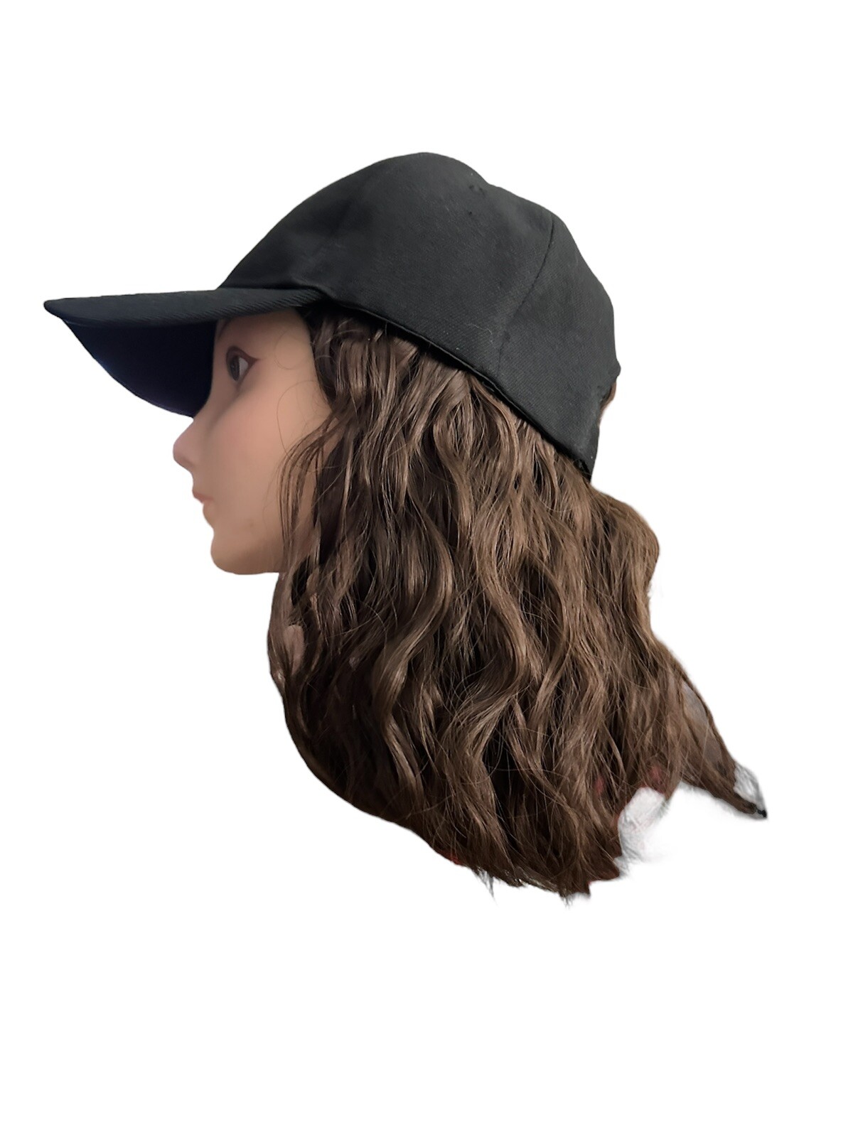 Medium Brown Adjustable Baseball Cap Hat Wig Hairpiece Short Kinky Hair Casual