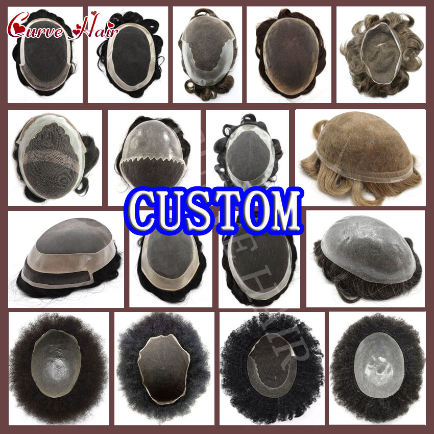 Custom mens toupee Hairpieces French Lace Mono Skin Replacement System Afro Unit