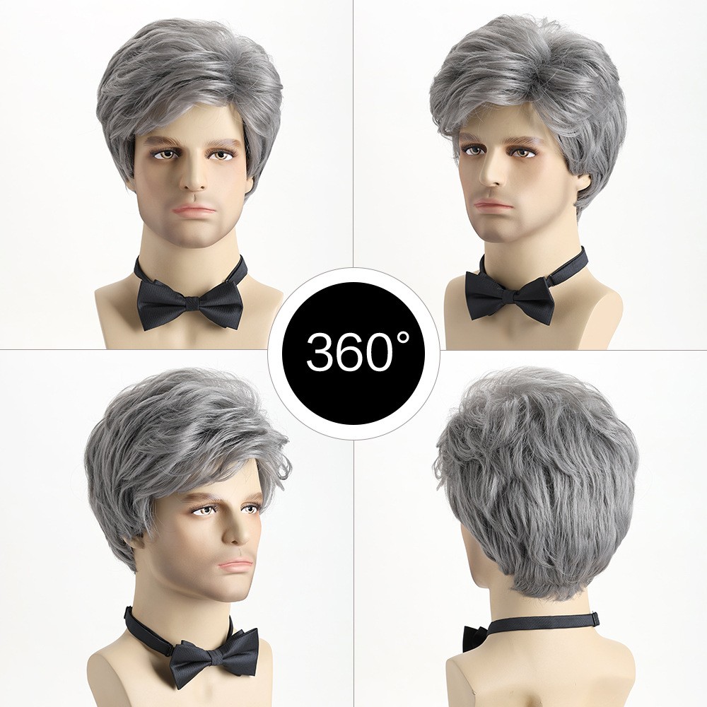 10″ Men’s Short Silver Gray Wig Full Wig Party Cosplay Heat Resistant Synthetic