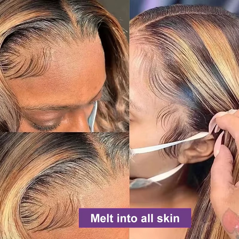 4/27 Highlight 13*4 Body Wave Glueless Closure100% Human Hair Frontal Wigs Ombre
