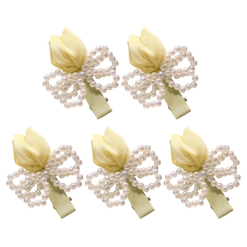 Flower NonSlip Side Hair Clip Pearls Tulips Handwoven Fabric Head Accessory