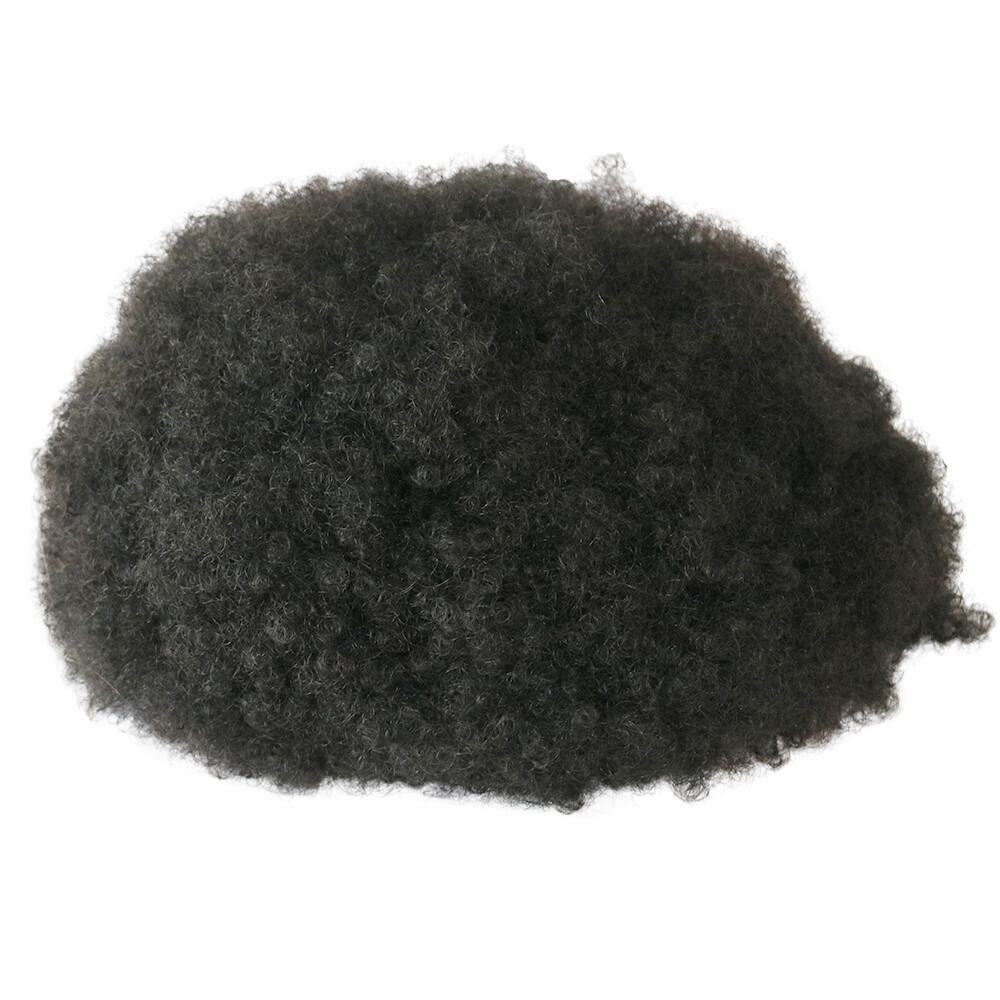 Afro Curl Mens Toupee Full Poly Skin Pu Black Man Wig Hair System Replacement
