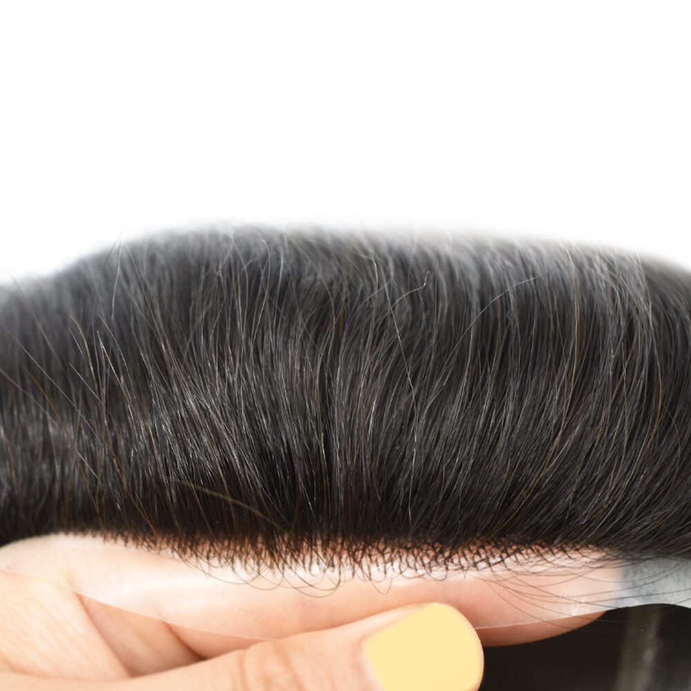 Mens Toupee Hairpiece Fine Mono Poly Human Hair Replacement System Wigs for Men