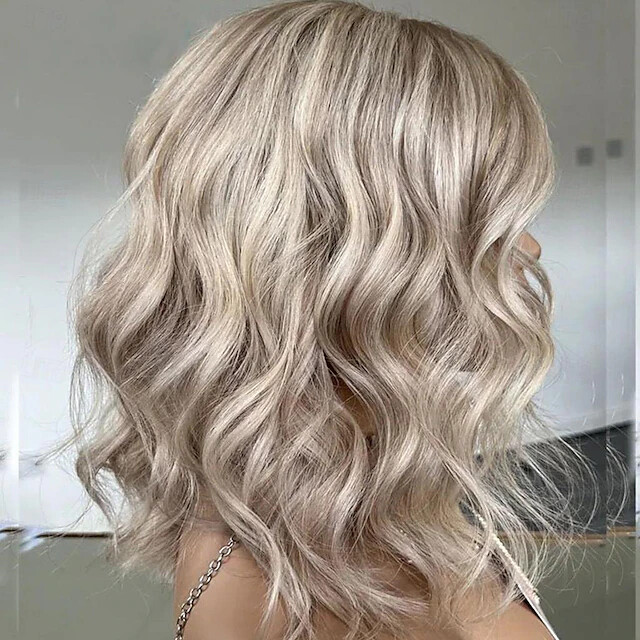 Remy Human Hair 13×4 Lace Front Wig Short Bob Brazilian Hair Wavy Ombre Blonde