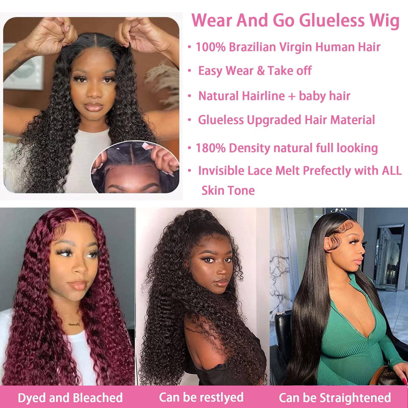 Segsavor 180 Density Wear And Go Glueless Wigs Human Hair Pre Plucked Pre Cut