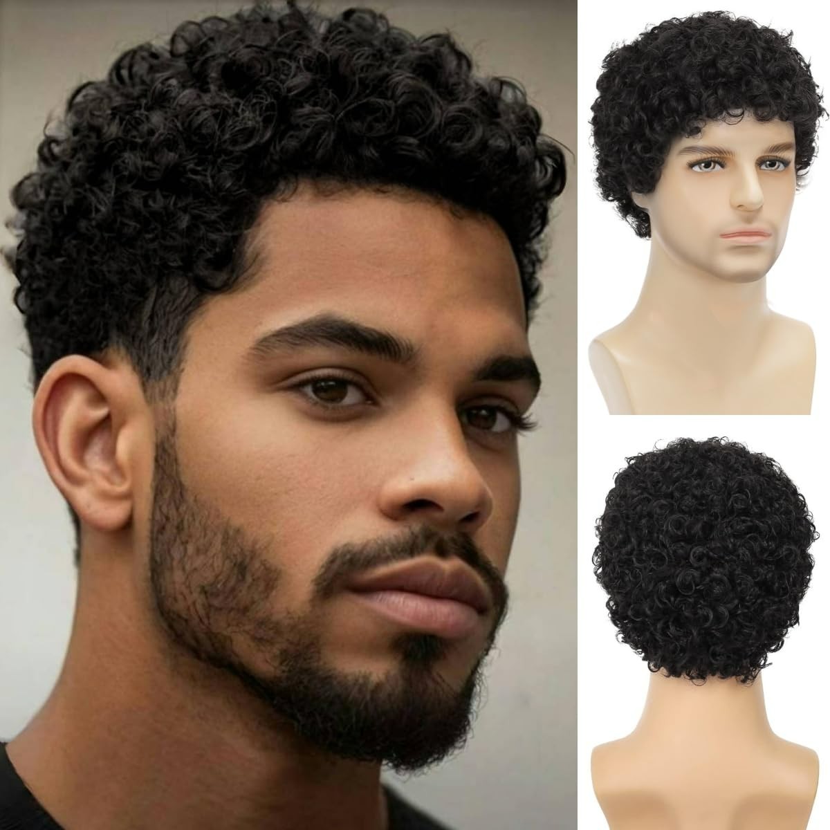 Daiaces Men’s Short Afro Curly Black Wig Synthetic Natural Cosplay Costume Hair