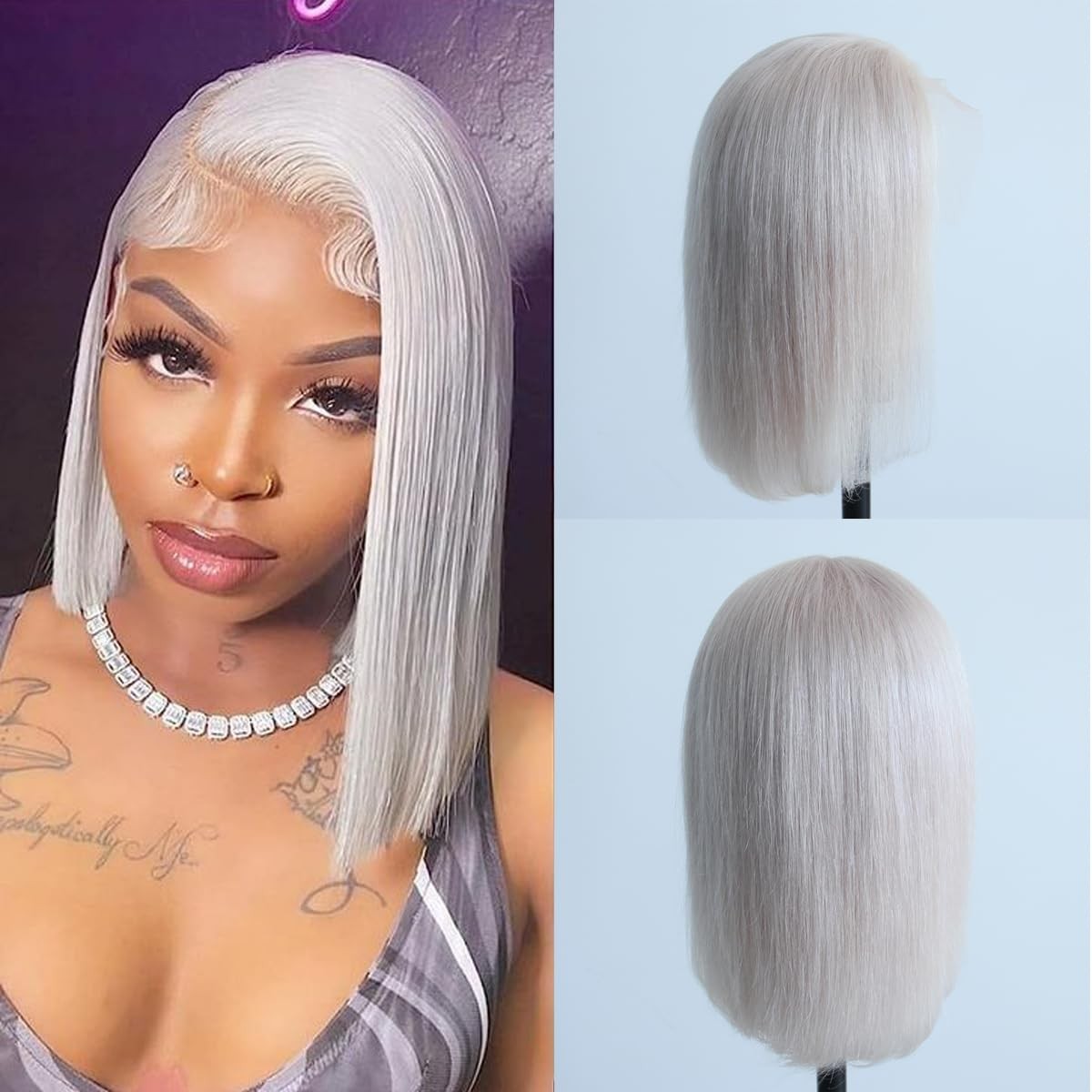Aprilhair Pre-Plucked 60 White Platinum Blonde Bob Lace Front Wigs Straight