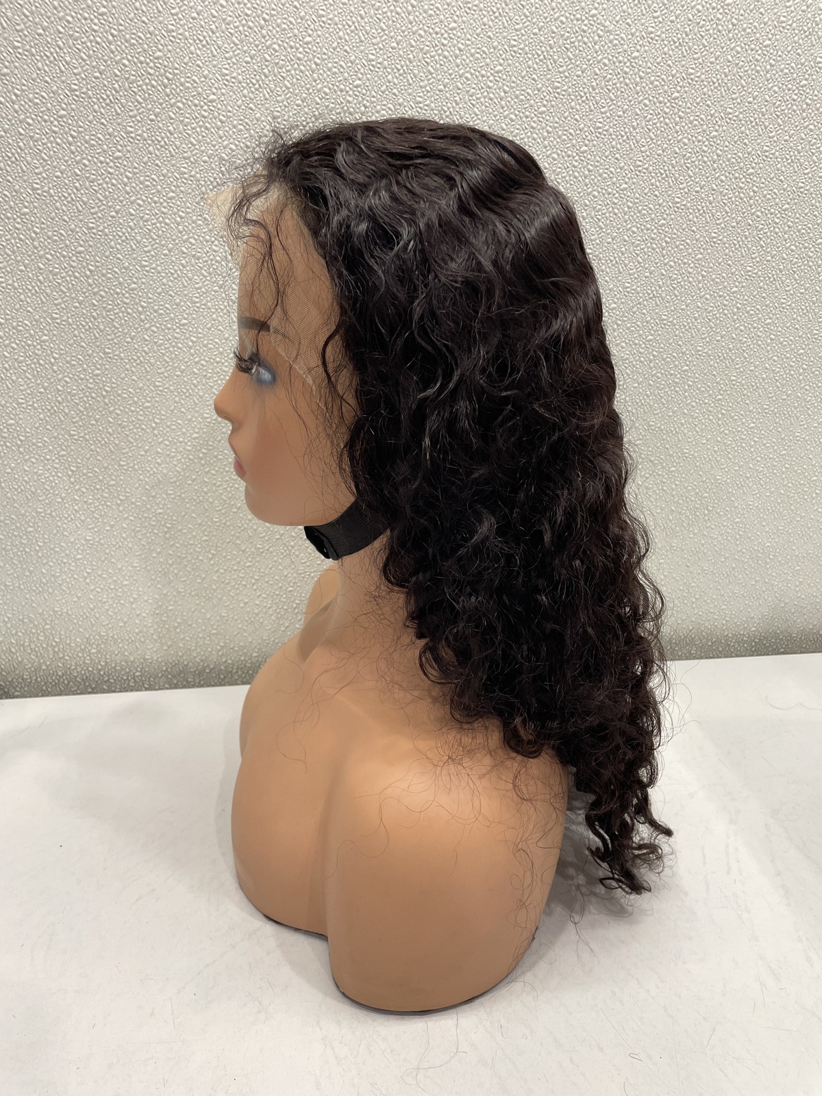 Natural Black Deep Wave Human Hair Blend 13×4 Lace Front 180% Density Wig, 18″