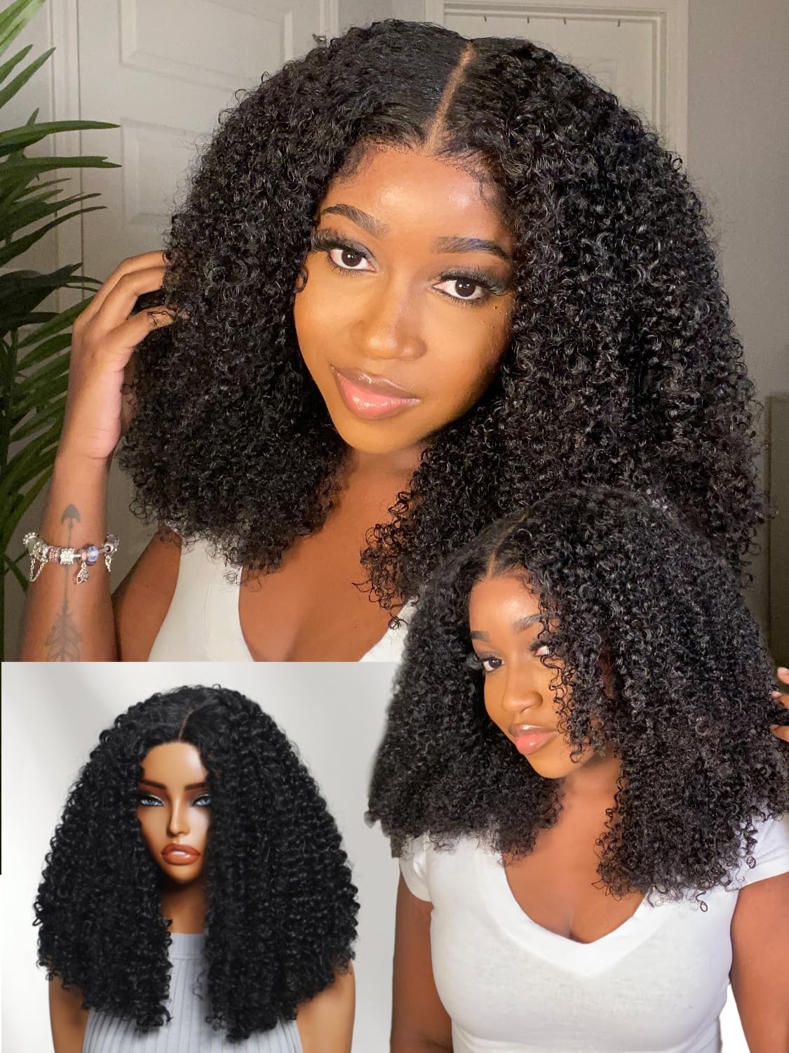 Yiroo Kinky Deep Curly Human Hair Wear And Go Glueless Bob Wig Fiber Blend Pre