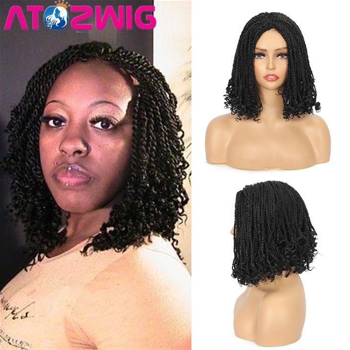 Black Senegal Twist Braided Wigs with Curly End Twist Braid Hair Wigs Afro Wigs