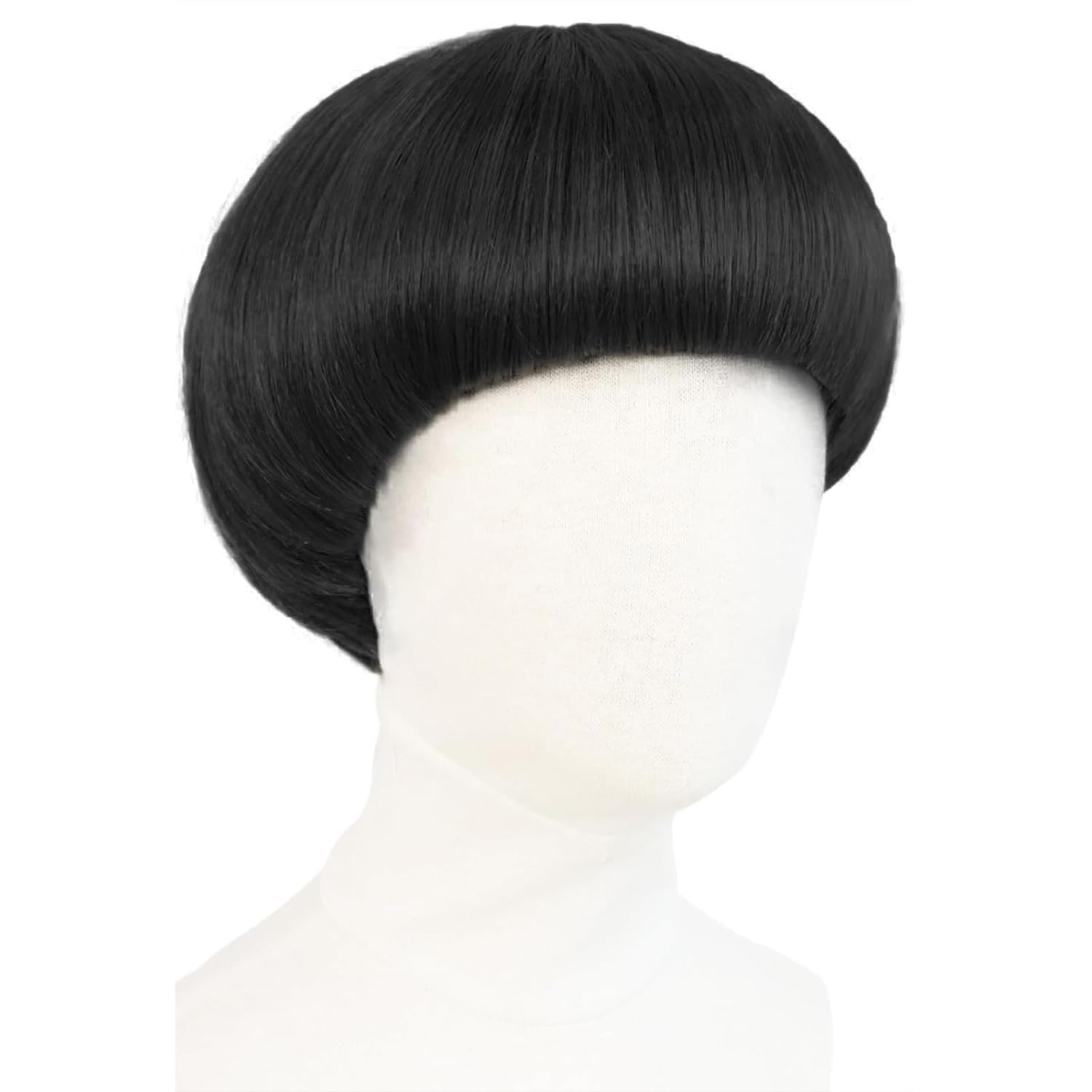 Short Black Cosplay Wig with Bangs Straight Mushroom Wigs for Men 60S Bowl Cut W