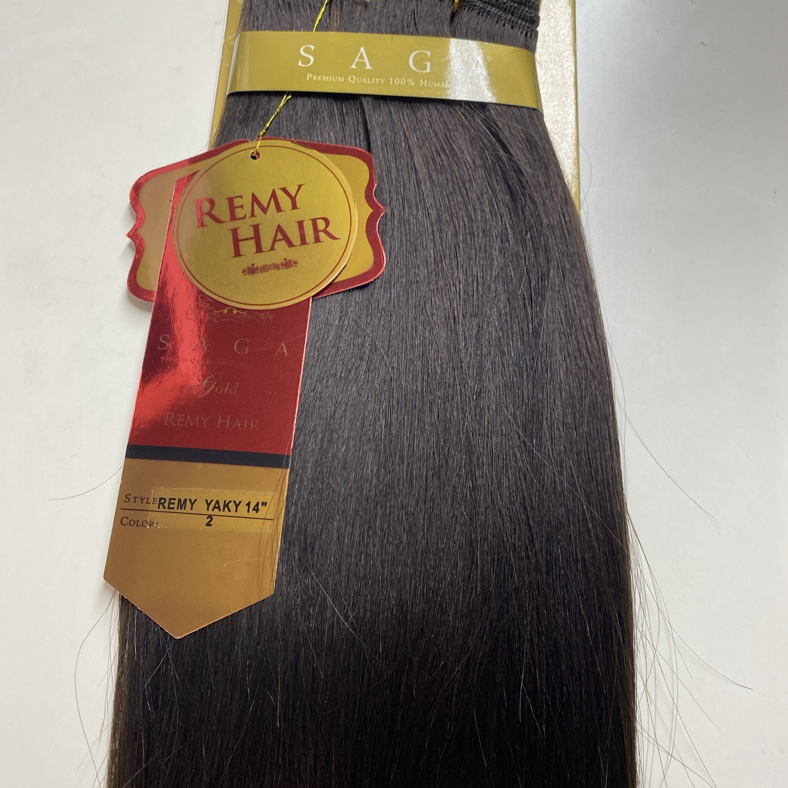 SAGA GOLD YAKY 14″_#2_100% HUMAN REMY HAIR WEAVE STRAIGHT EXTENSION