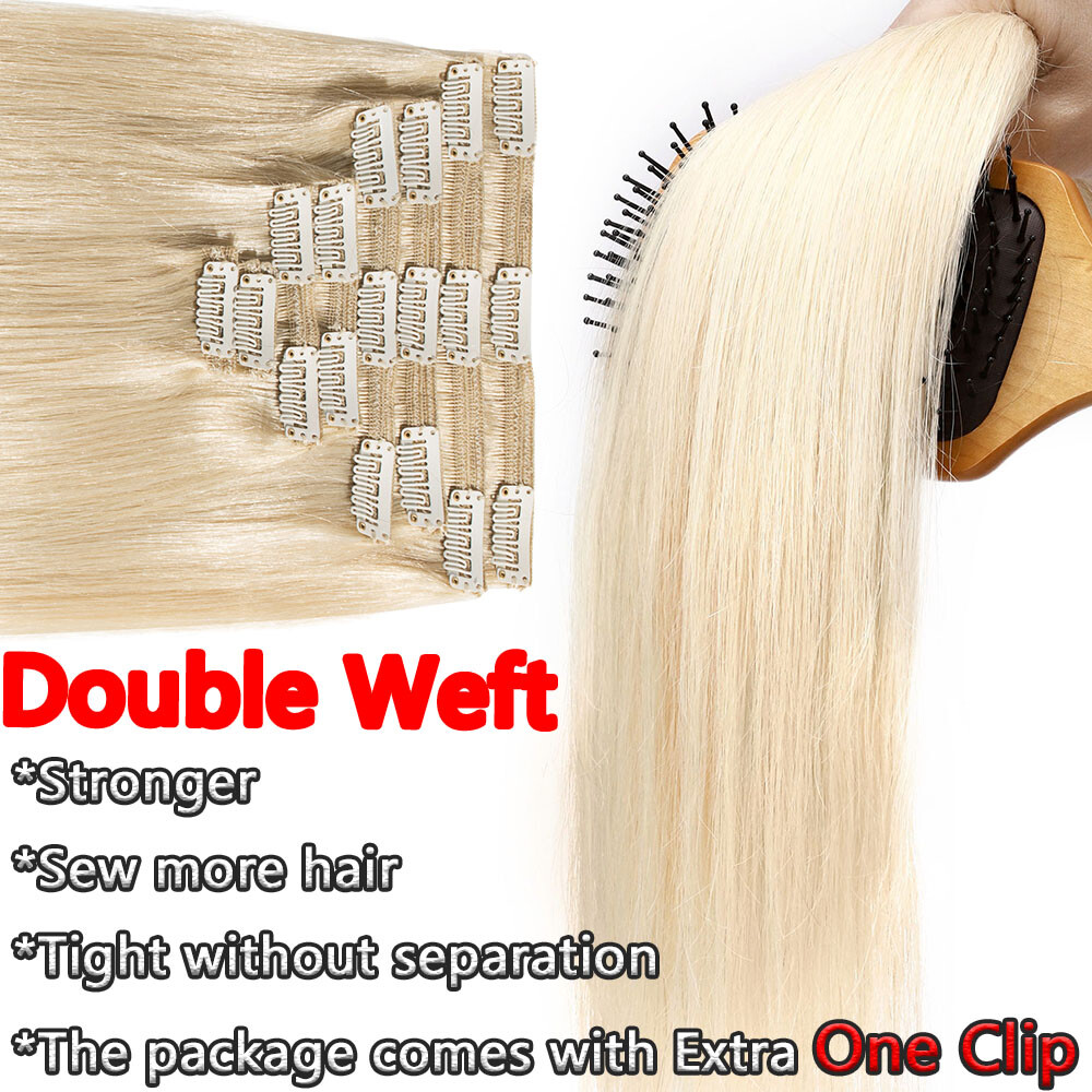 Double Weft 170G+ Clip In Real Remy Human Hair Extensions Full Head THICK Brown
