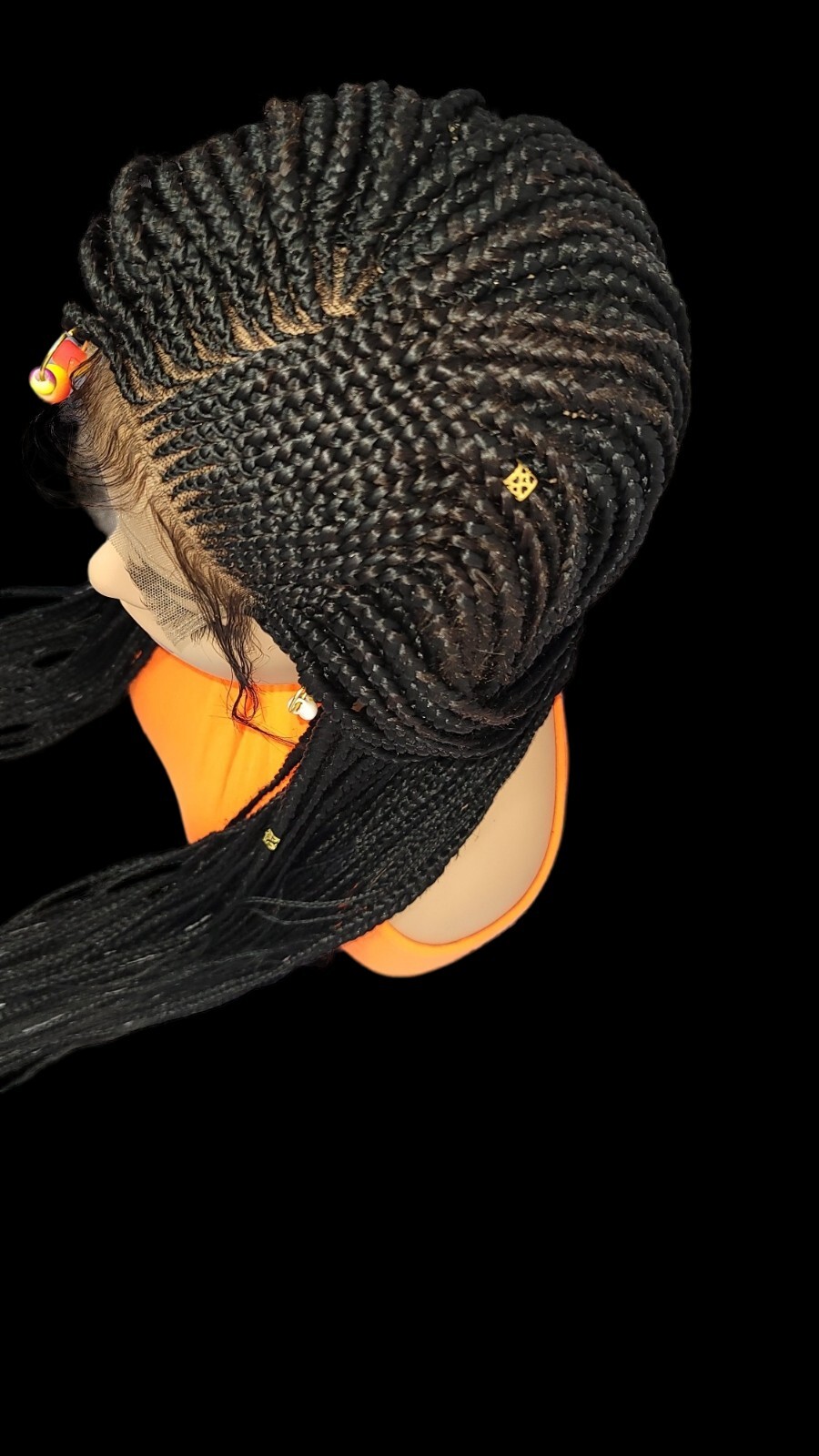 Braided Wig Cornrow Box Braids Jet Black Full Lace Glueless Handmade 24″