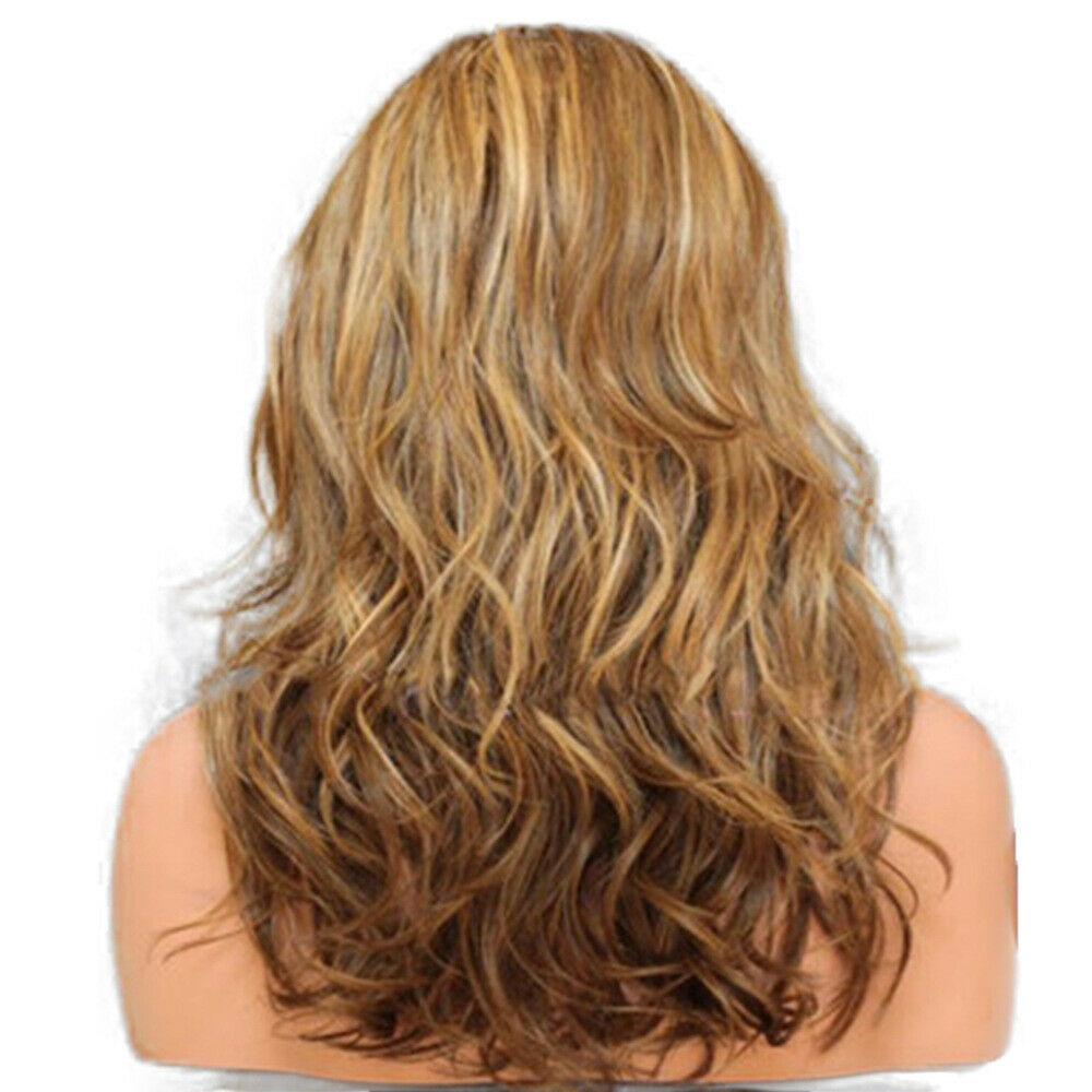 Long Natural Wavy Ombre Brown Blonde Wigs with Bangs for Women Daily Use Hair US