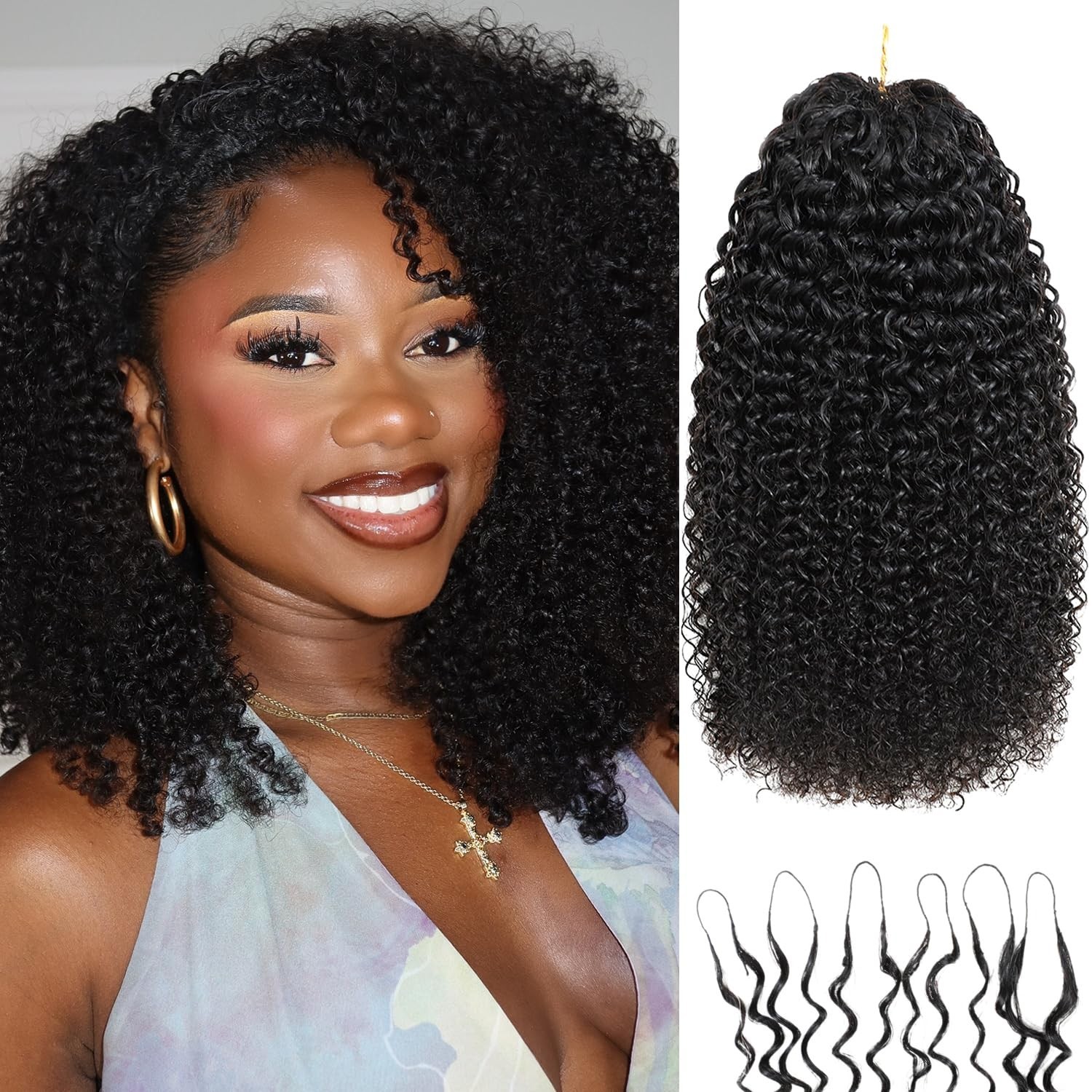 Kinky Curly Miracle Knots – 70g Invisible Human Crochet Hair Extensions 16 Inch
