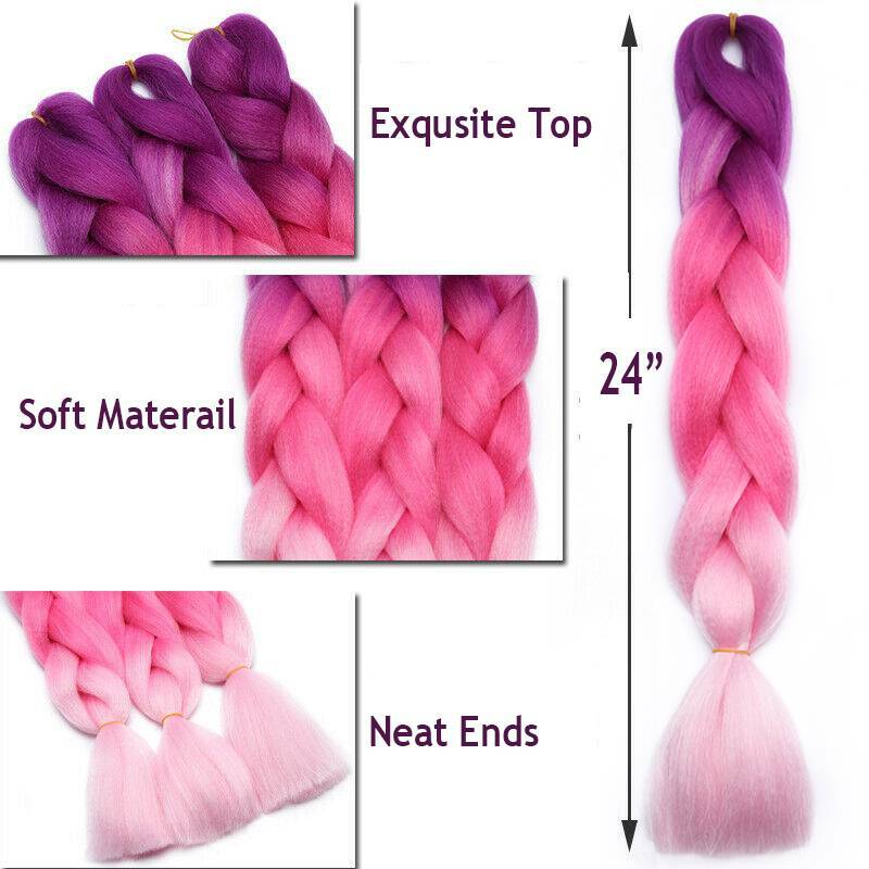 24″ Christmas Jumbo Braiding Hair Extensions Ombre Rainbow Twist Braids as Human