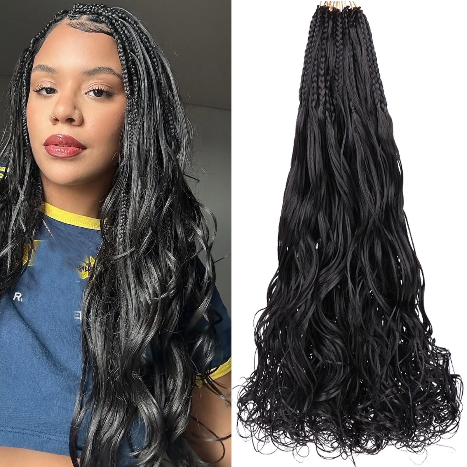 Leeven Boho French Curl Crochet Braids 18 Inch 8 Packs Black Pre Looped Curly