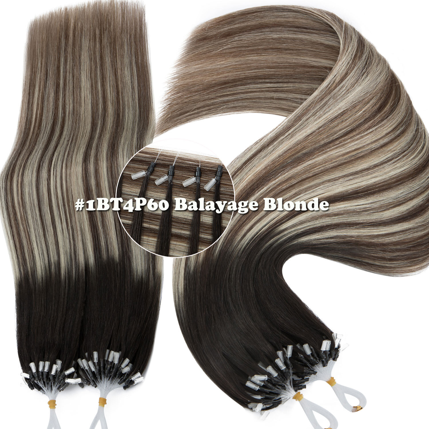 THICK 100% Russian Remy Human Hair Extensions Micro Loop Nano Ring Bead Balayage