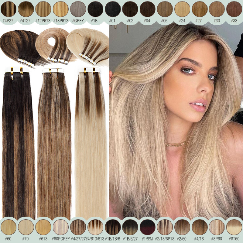 Invisible Tape in Remy Human Hair Extensions Skin Weft Balayage Indian 10pcs