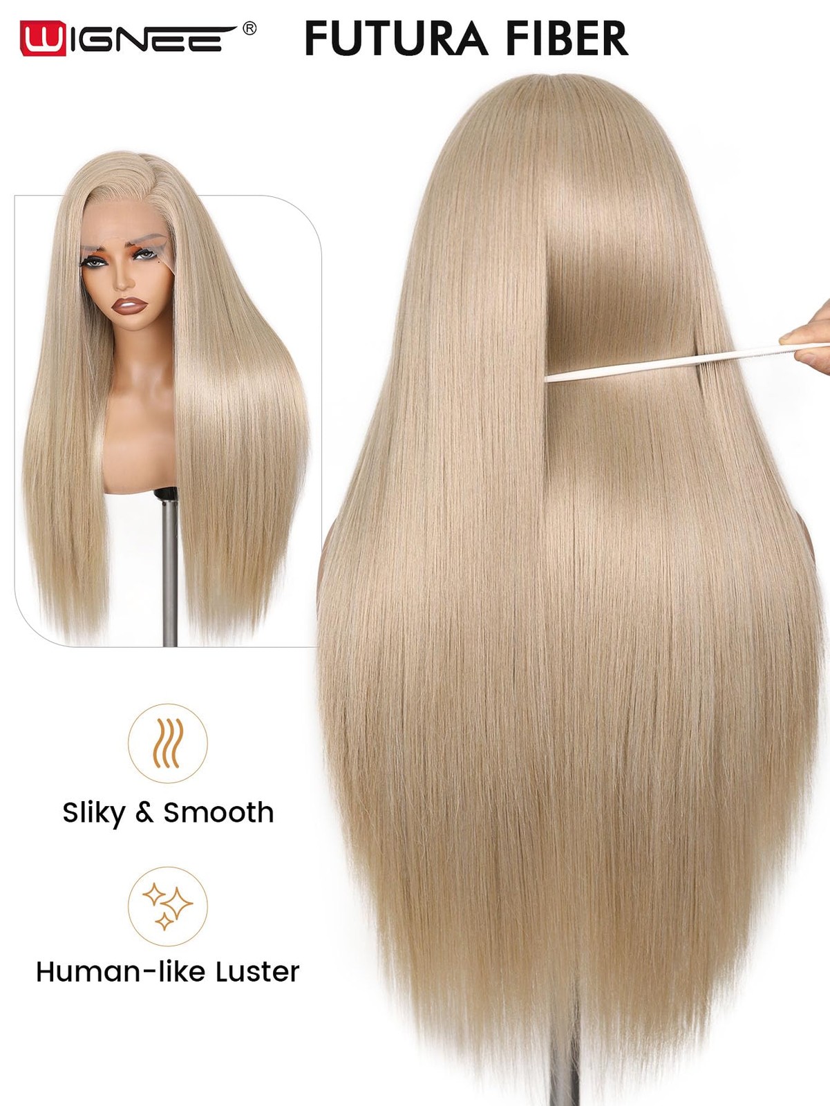 Wignee 13X6 Synthetic Lace Front Wig 28 Ash Blonde Wig Pre-Plucked Handmade