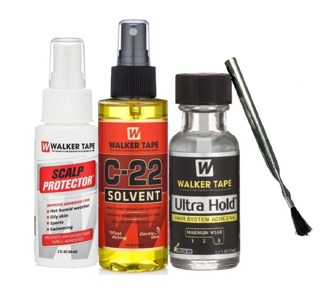 Walker Ultra Hold 0.5z Glue, 2oz Scalp Protector ,4oz C22 W/Brush -4 Piece Kit.