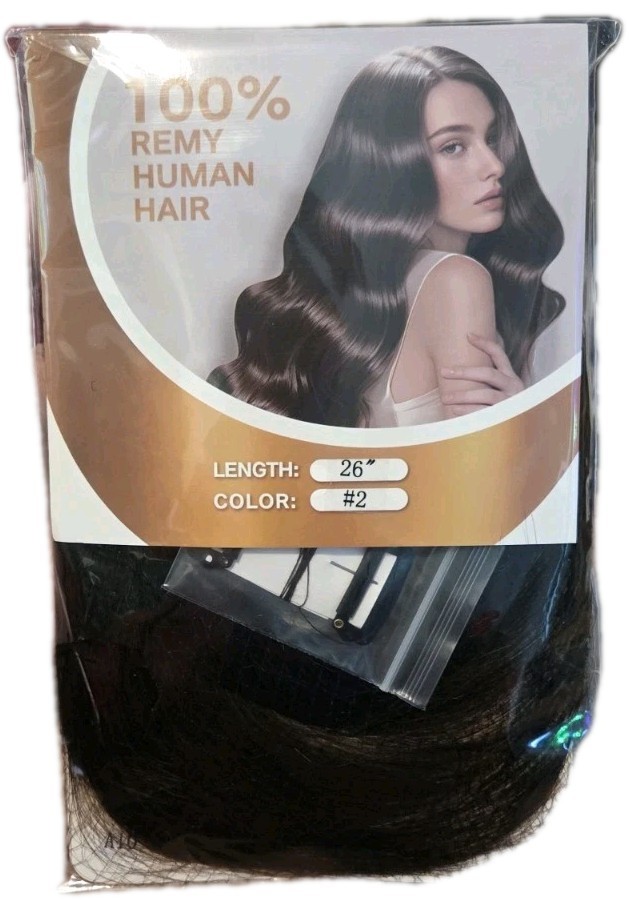 130g 8 Pieces Remy Human Hair Clip in Extensions Straight 2 Brown Double Weft 26