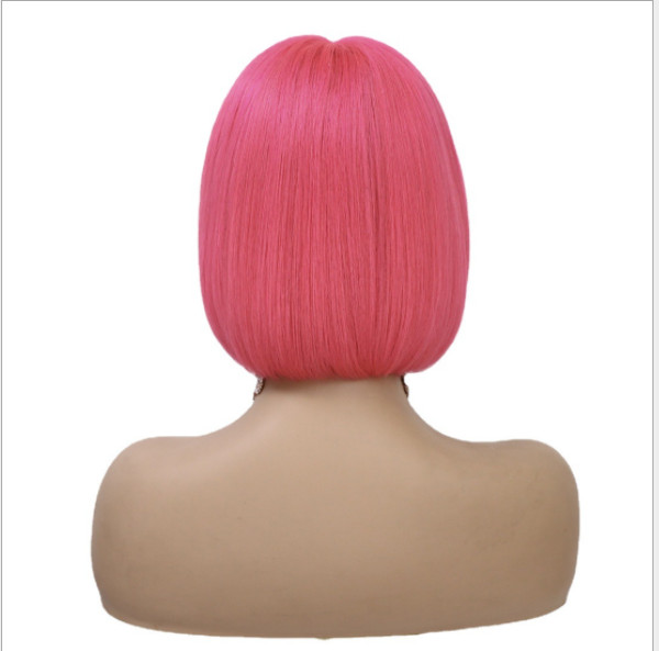 Pink Human Hair Bob Wigs 150% Density Glueless 8 Inch 13x1x4 Lace Front Wigs