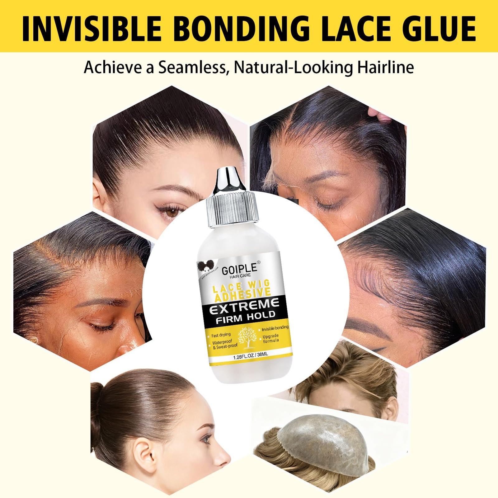 Wig Glue for Lace Front Wigs Waterproof Strong Hold Transparent 1.28 fl oz