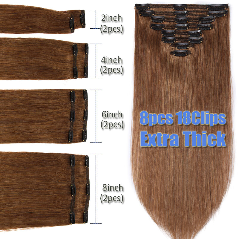 Extra Thick Double Wefted Human Hair Exensions Clip In Remy Weave 200G Full Head
