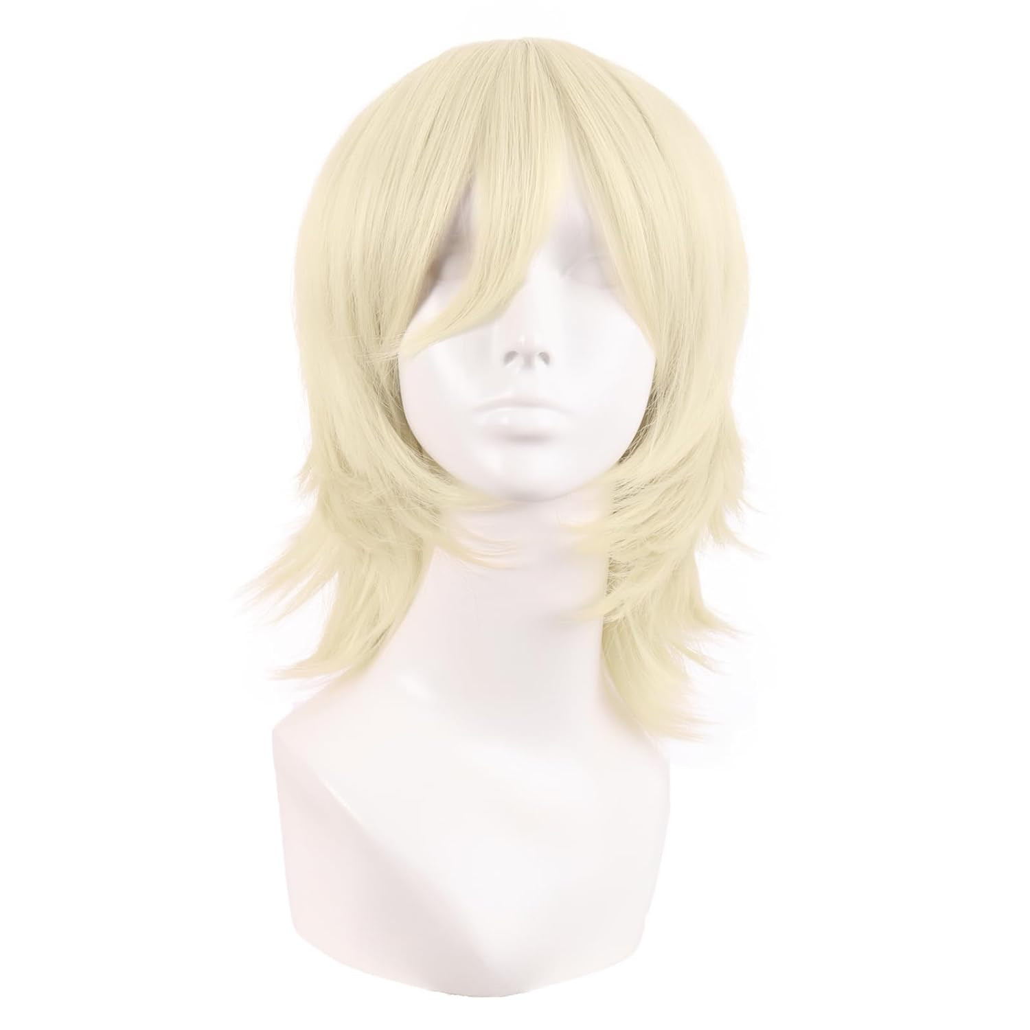 14 Inch/35 Cm Short Cosplay Wolf Tail Synthetic Side Bangs Party Wig (Light Blon