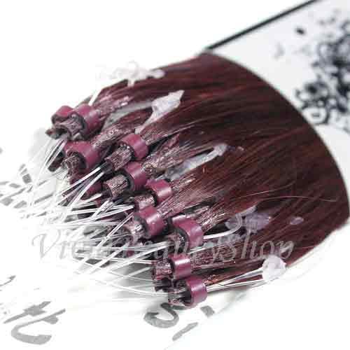 100 Micro Loop Ring Beads I Tip Indian Remy Human Hair Extensions Dark Red 0.8g