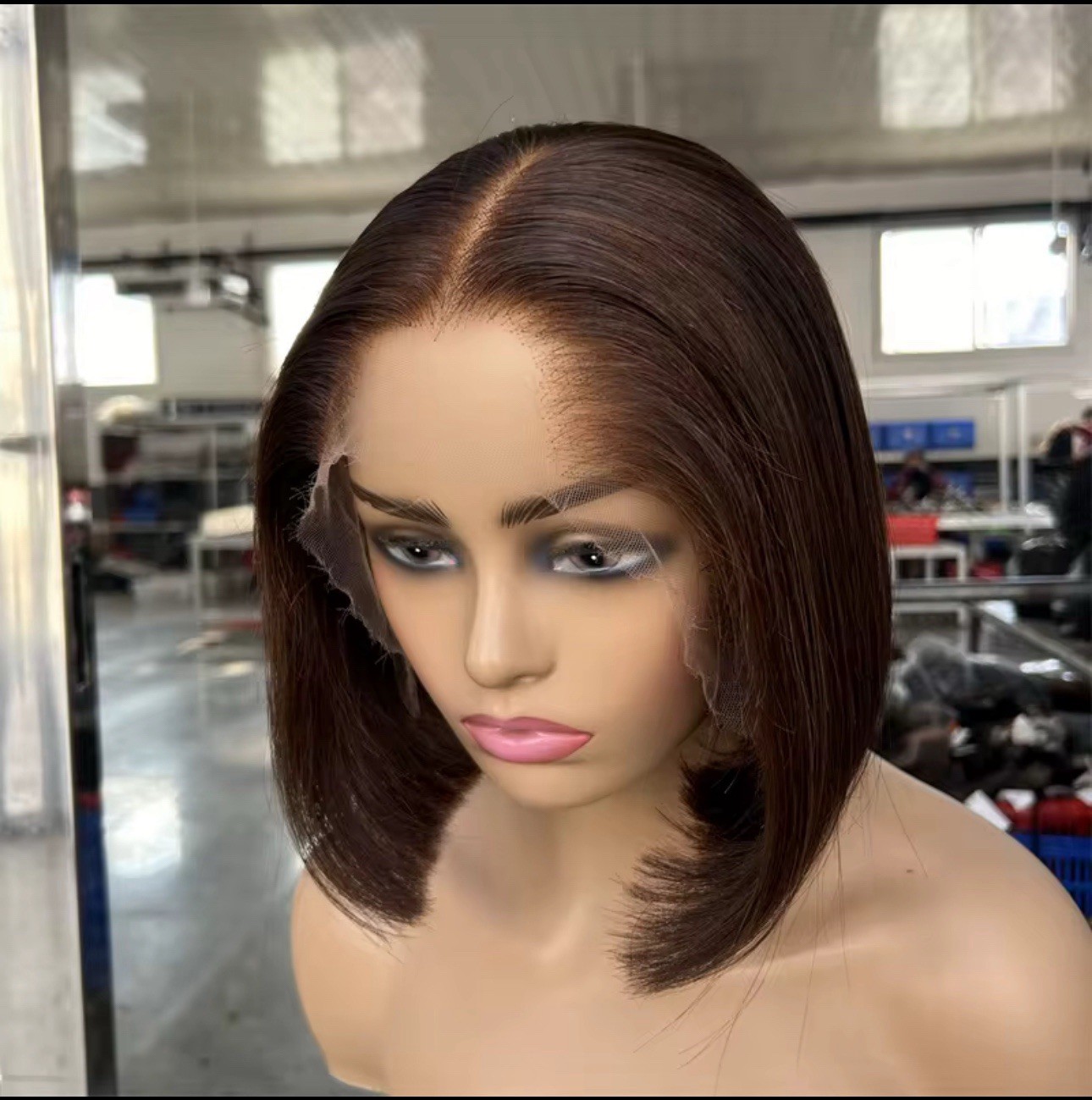 Lace Front Straight Bob Wig 10 inch 250% Brown Natural Look, Middle Part Women