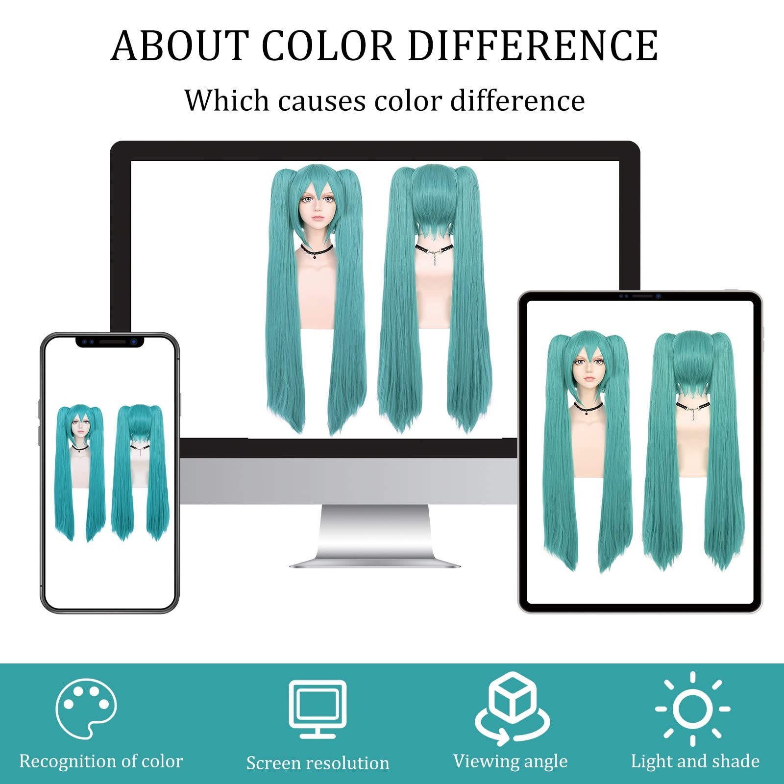ANOGOL Hair Cap+48inch/120cm Green Wig Cosplay Green Teal wig Double Ponytail…