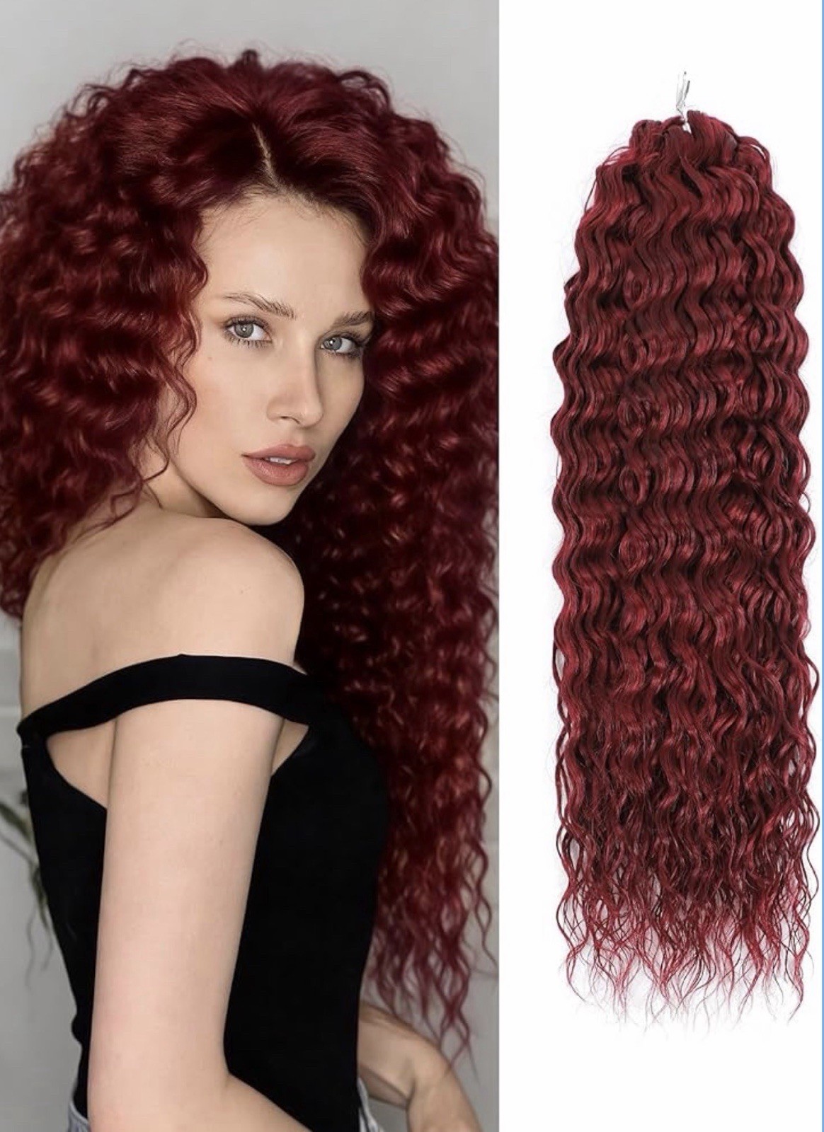 300g Curly Braiding Hair,Burgundy Ocean Wave Crochet Hair Extensions for Women