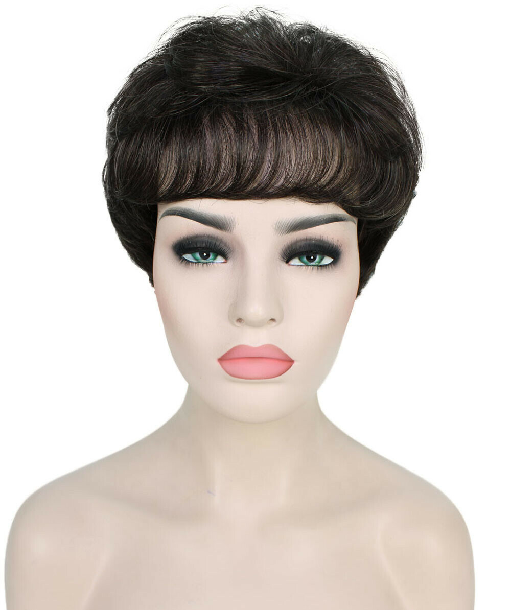 Ava – Straight Kanekalon Synthetic Fiber Full Wig, 1.5 – 4.5 in, Off Black