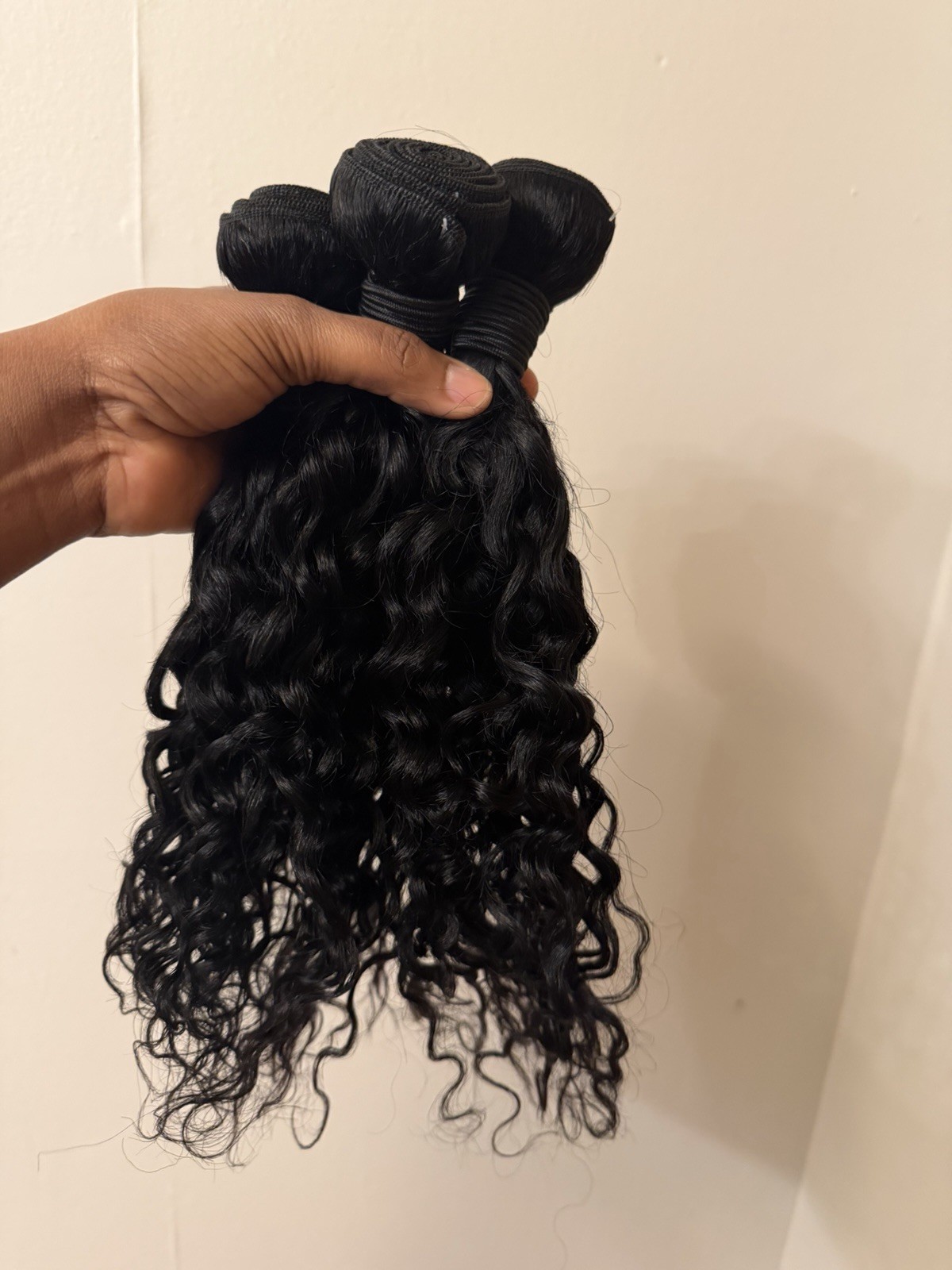 Curly Black Human Hair Weft Extensions Set 14 16 18 Inch Body Wave