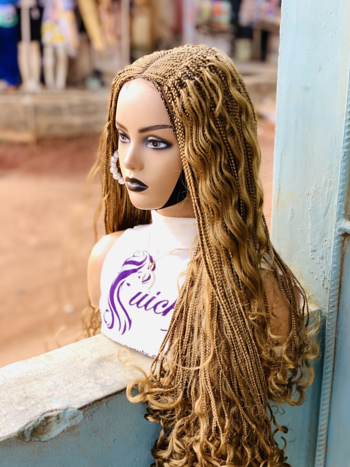 Braids On Lace Closure Wig Curly Synthetic Braided Wigs Black Wigs, Boho Braids