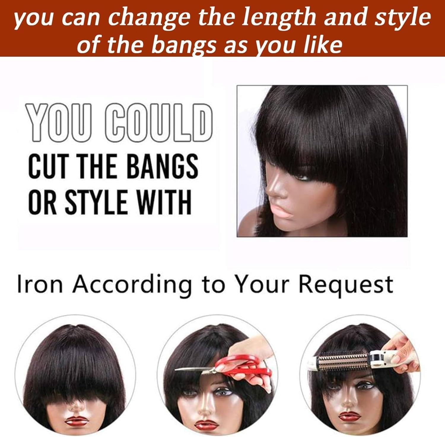 Short Bob Wig with Bangs Human Hair 2×1 Lace Wig Human Hair With Bangs for Women
