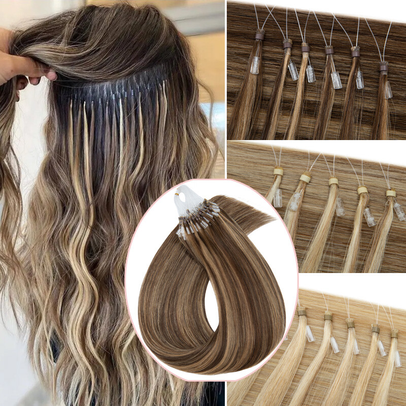 150g Thick Micro Loop Ring Tip Real Human Hair Extensions Micro Beads Link 300S