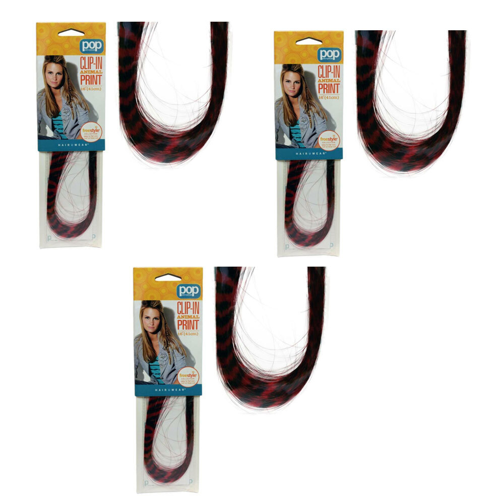 Pack of (3) New Hairuwear Clip In Animal Print Red Tiger