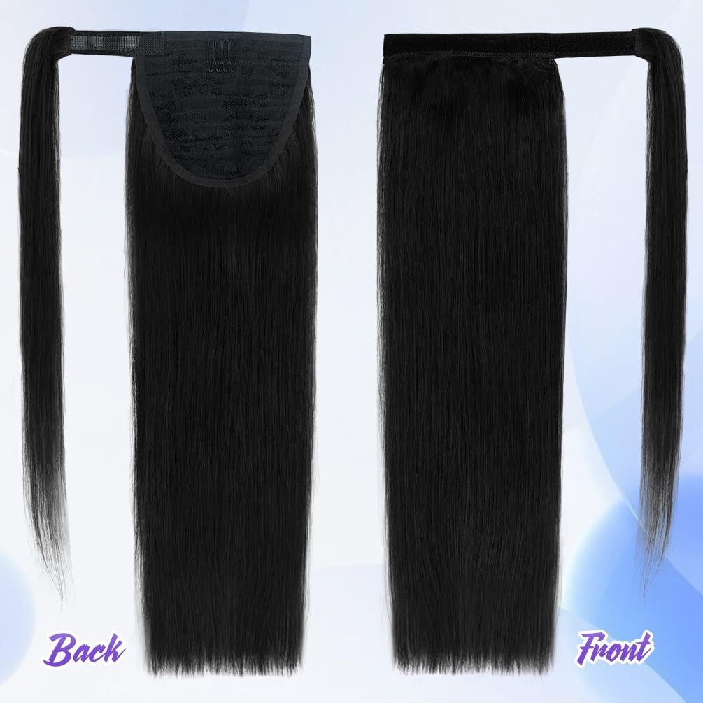 Winsky 14 Inch Human Hair Ponytail 80G Long Wrap Around Ponytail Natural Black