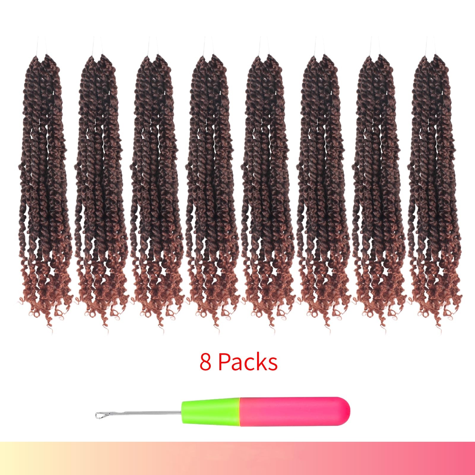 BOHOBABE 20″ Pre-twisted Passion Twist Crochet Hair Pre-looped Ombre Ginger Red