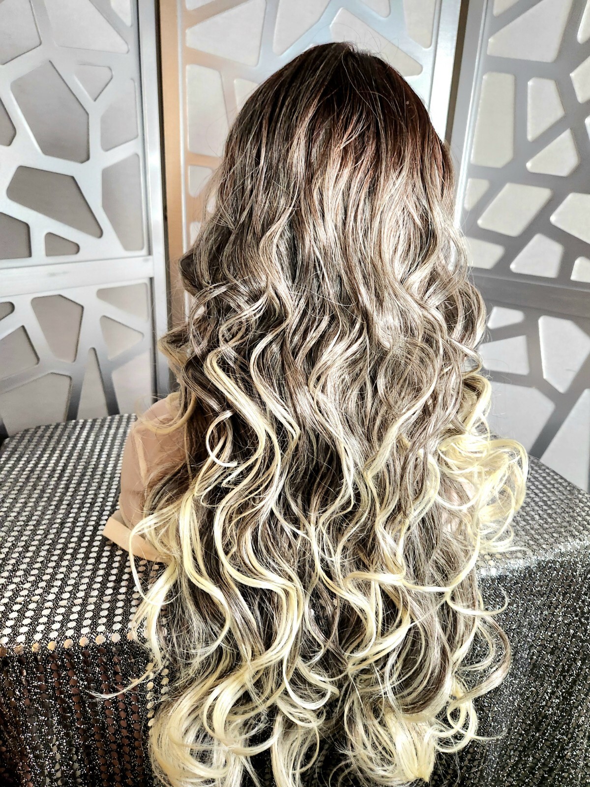 Lace Front Wig Human Hair Blend Ombre Blonde Curly Long Wig Highlights Glueless