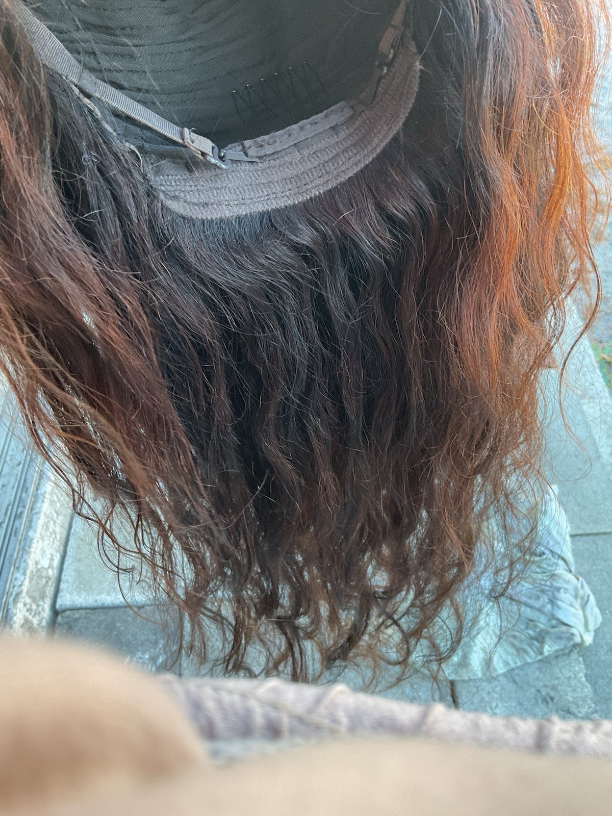 100% Human Hair Glueless Lacetop 26” Wavy Dark Brown/Auburn Highlights NWOT
