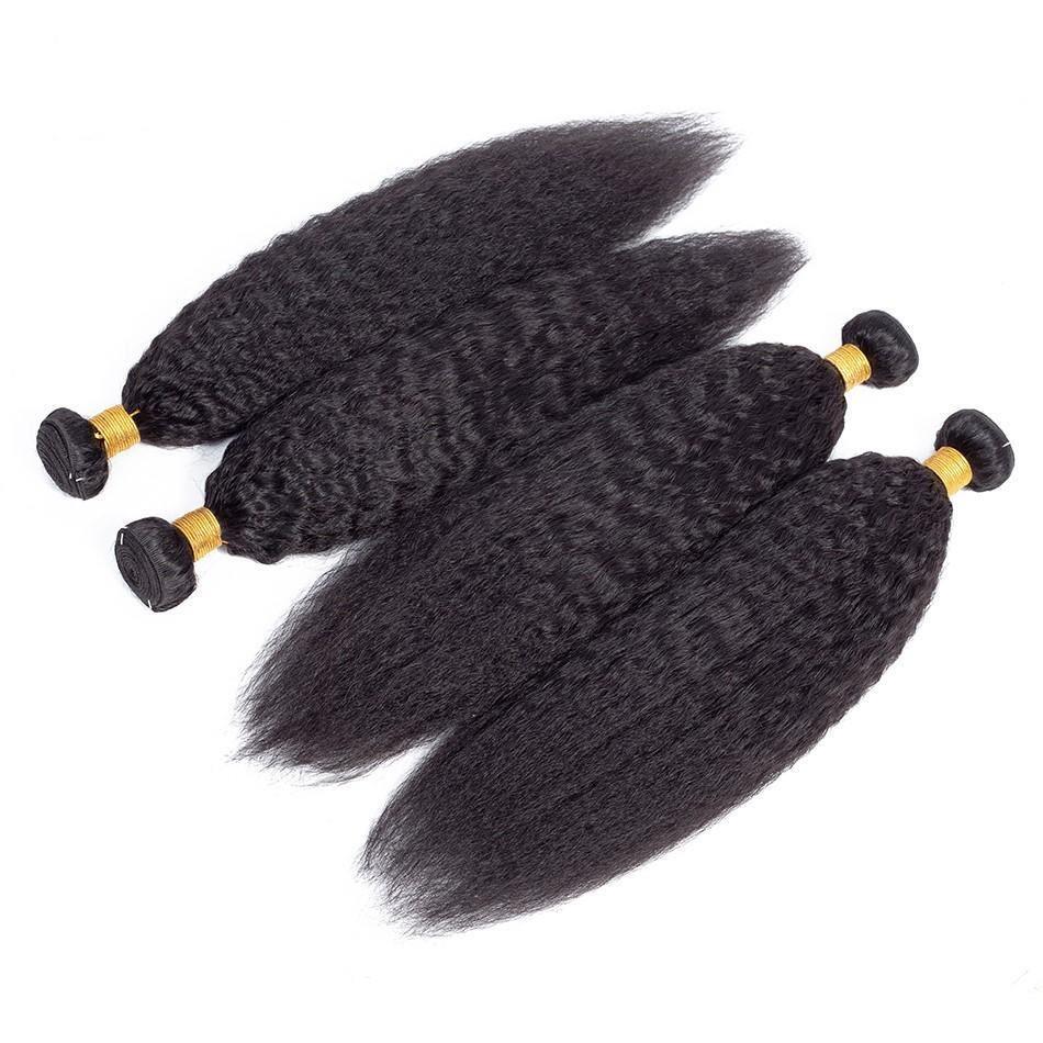 10A Grade 3/4 Kinky Straight Natural Hair Bundles With 13×4 Frontal