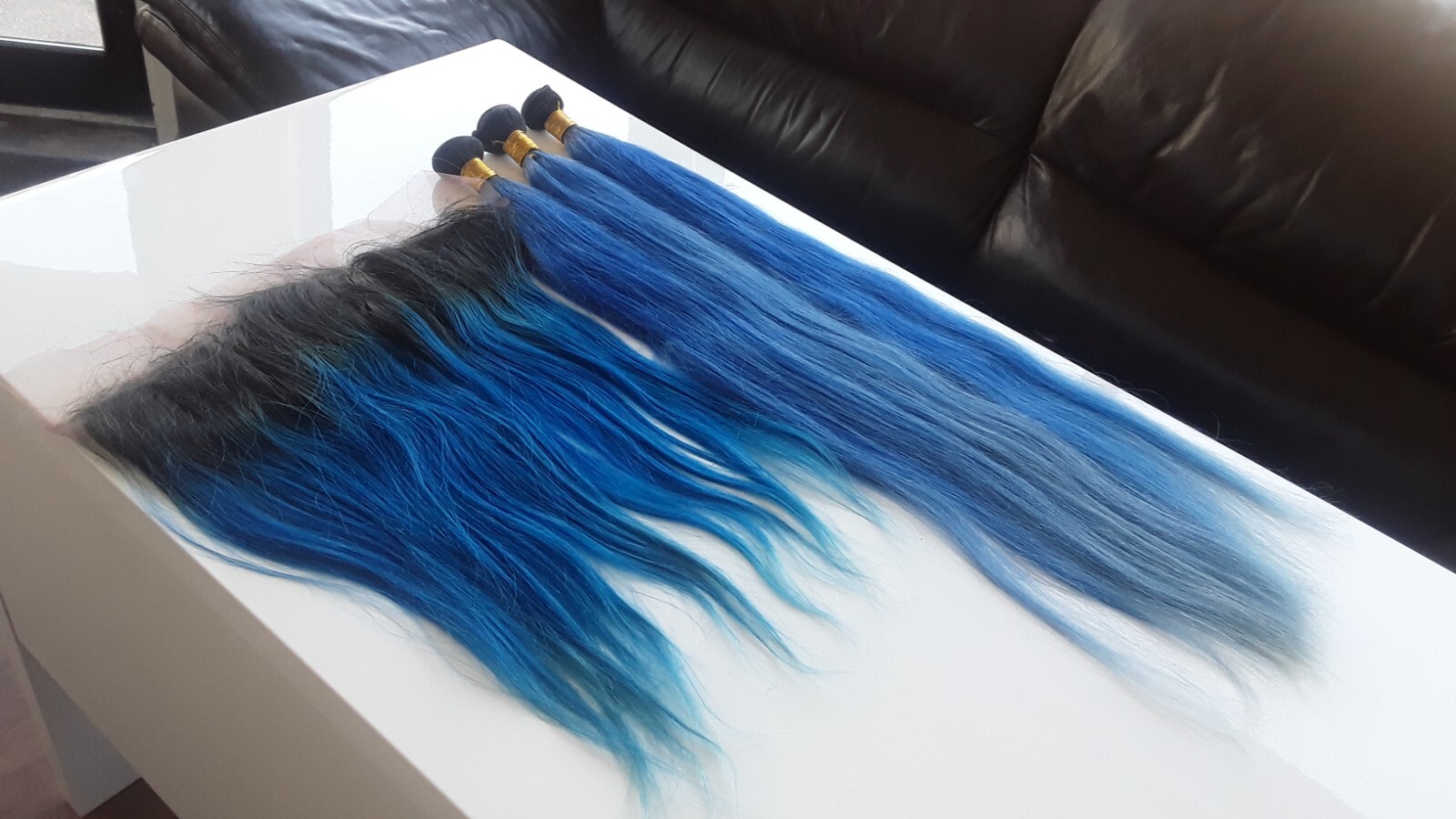 1B#/BLUE OMBRE BRAZILIAN VIRGIN HUMAN HAIR STRAIGHT BUNDLES 30+30+30&18 FRONTALS