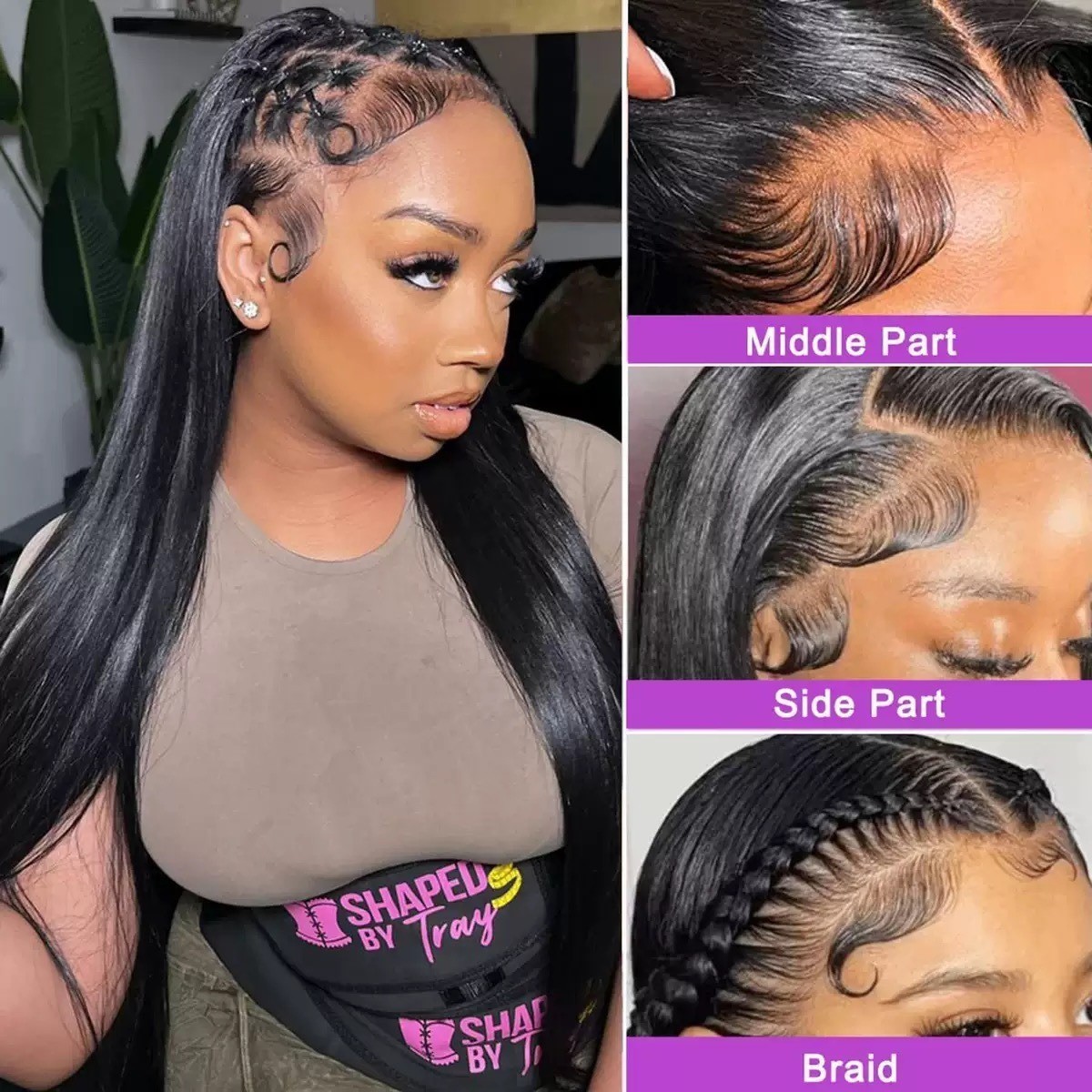 Natural black 13 x 4 Human Hair Headwear Long Straight Hair Wigs Straight Wigs